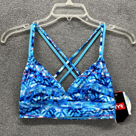TYR Sports Bra Small 4 6 Blue Sundrata Bralette Top Cross Back Active Swimwear - Picture 1 of 14